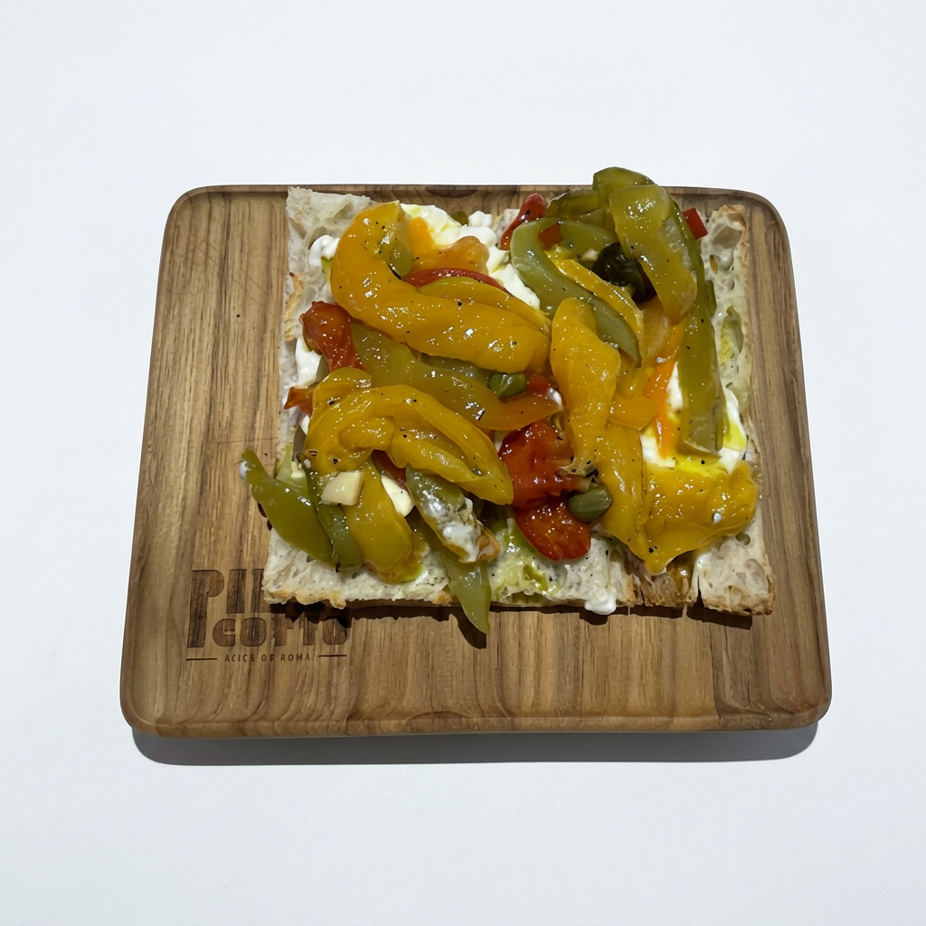 Bruschetta with Marinated Bell Peppers and Burrata
